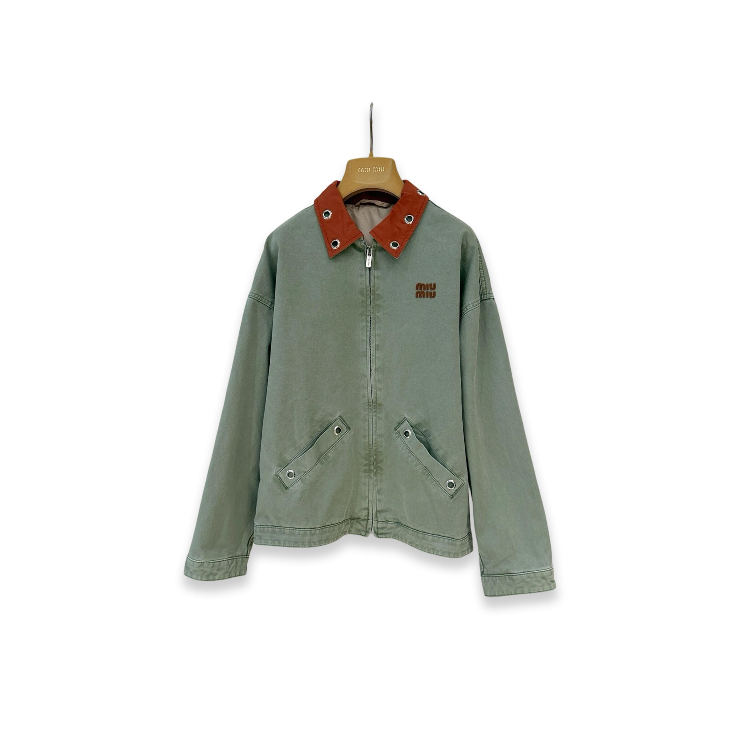 MIU MIU CONTRAST COLLAR ZIP-UP JACKET